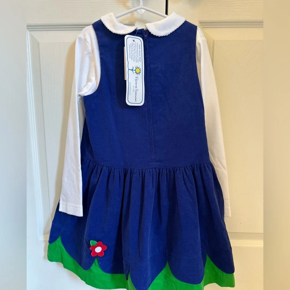 NWT Florence Eiseman blue corduroy dress set size 6x with top and purse